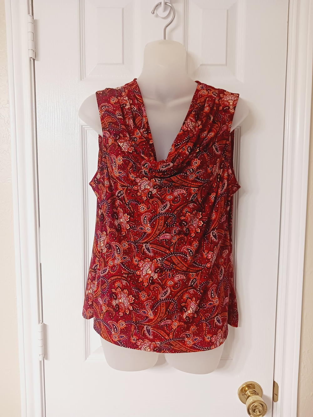 Chaps Red Paisley Cowl Neck Sleeveless Blouse